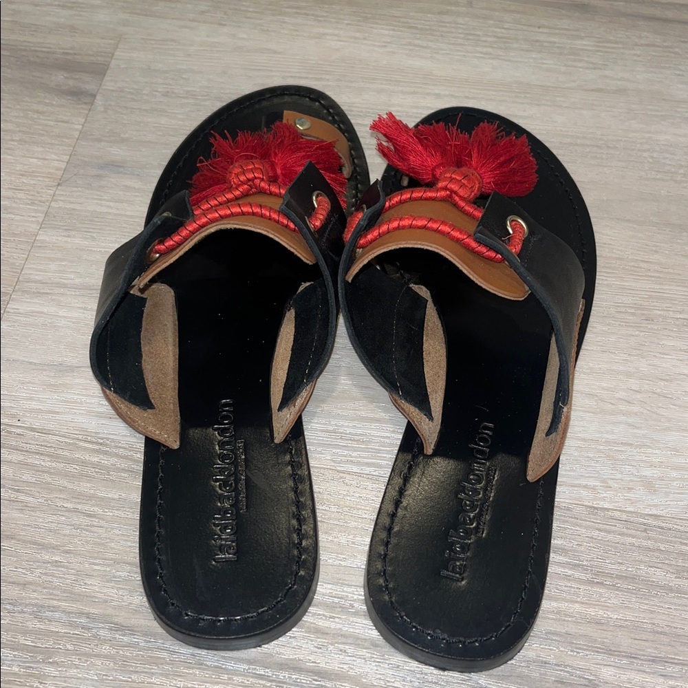 free people x laidback London leather red tassels maui slide sandals new 39 9 - Picture 6 of 11